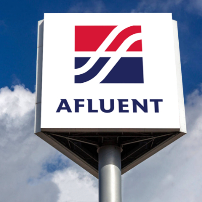 Afluent logo design representing sustainability and innovation.