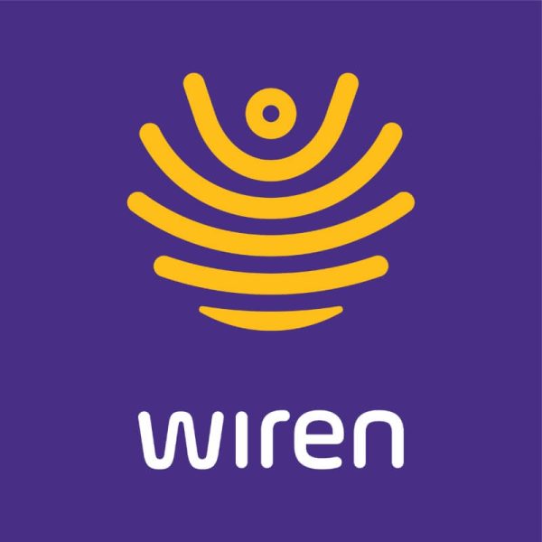 Wiren logo design with yellow and purple color scheme.