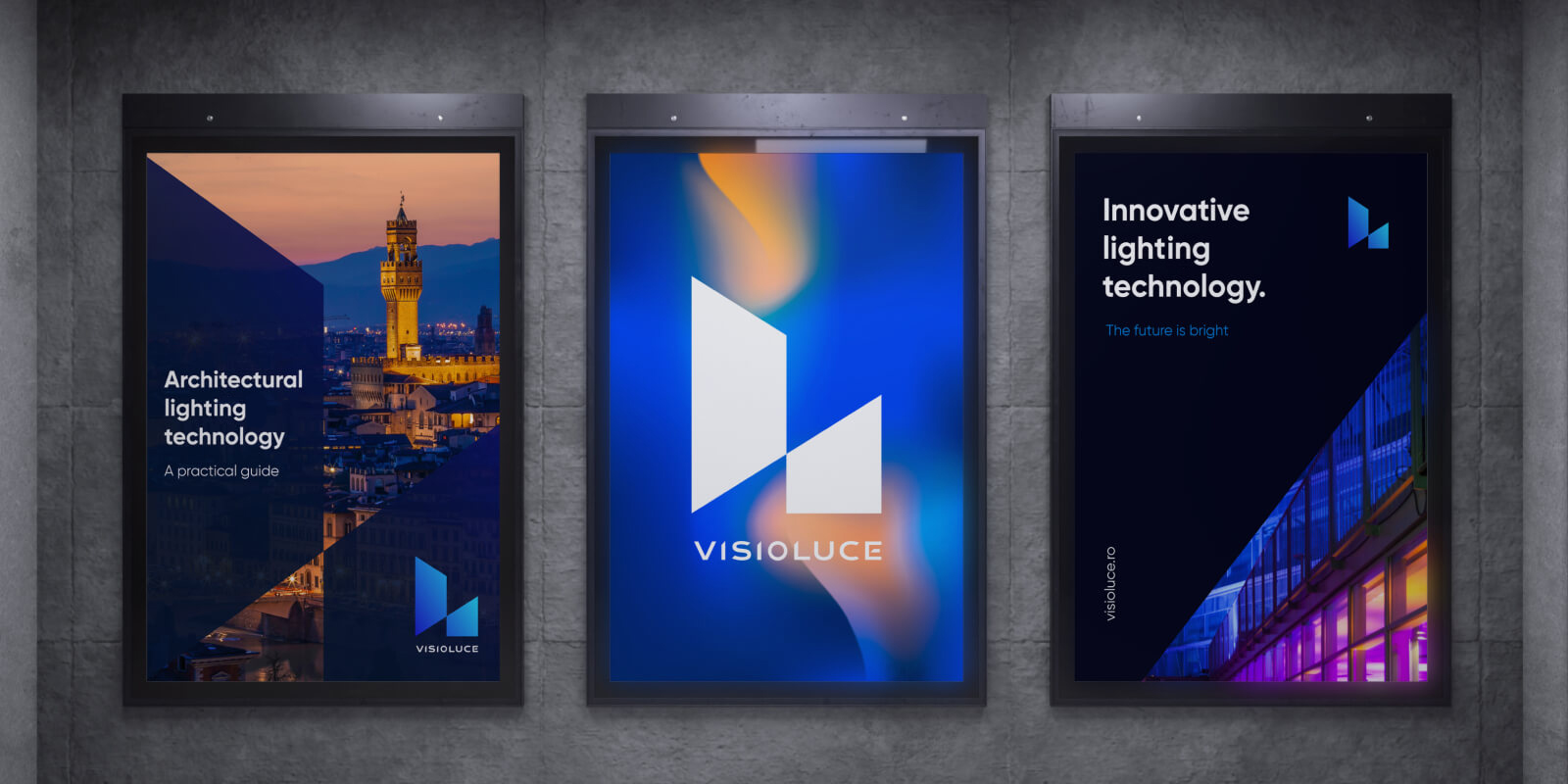Visioluce social media visuals promoting design projects.