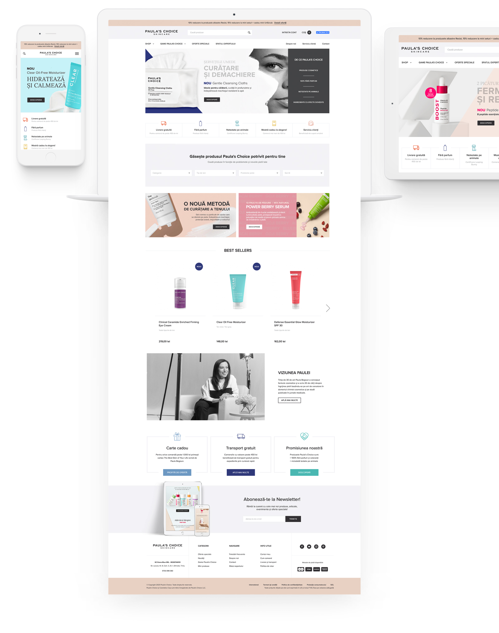 Website landing page for Paula’s Choice Romanian audience.