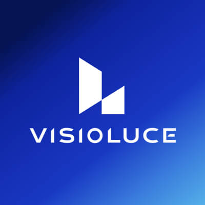 Visioluce logo design with architectural lighting-inspired symbol.