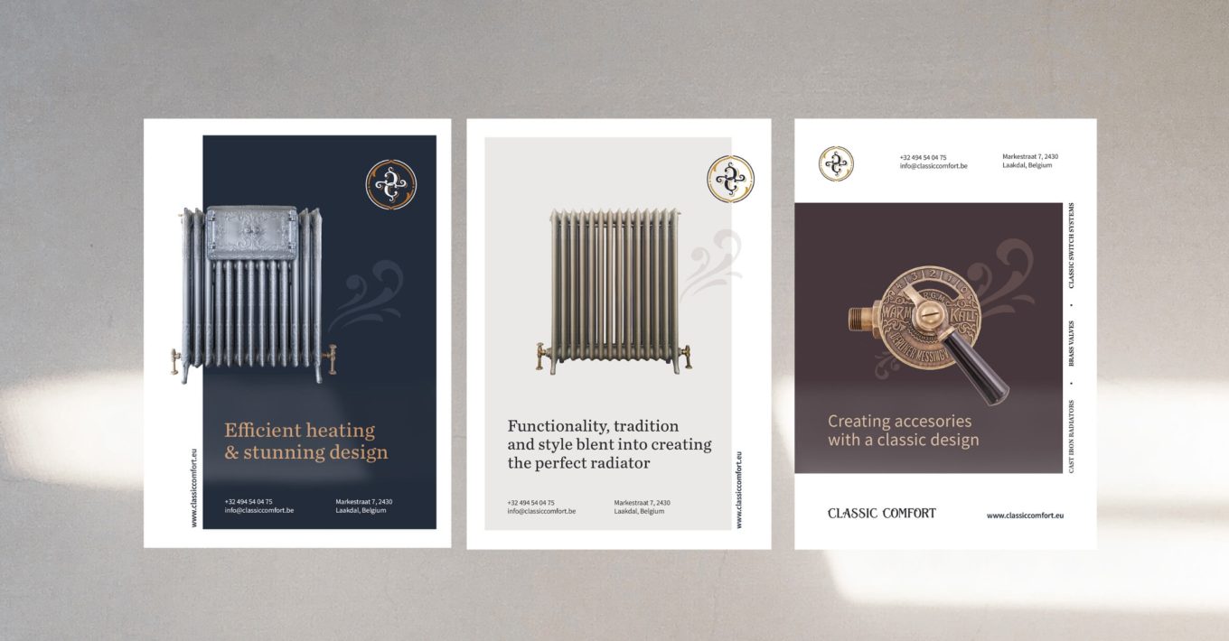 Collage of Classic Comfort branding across social media.