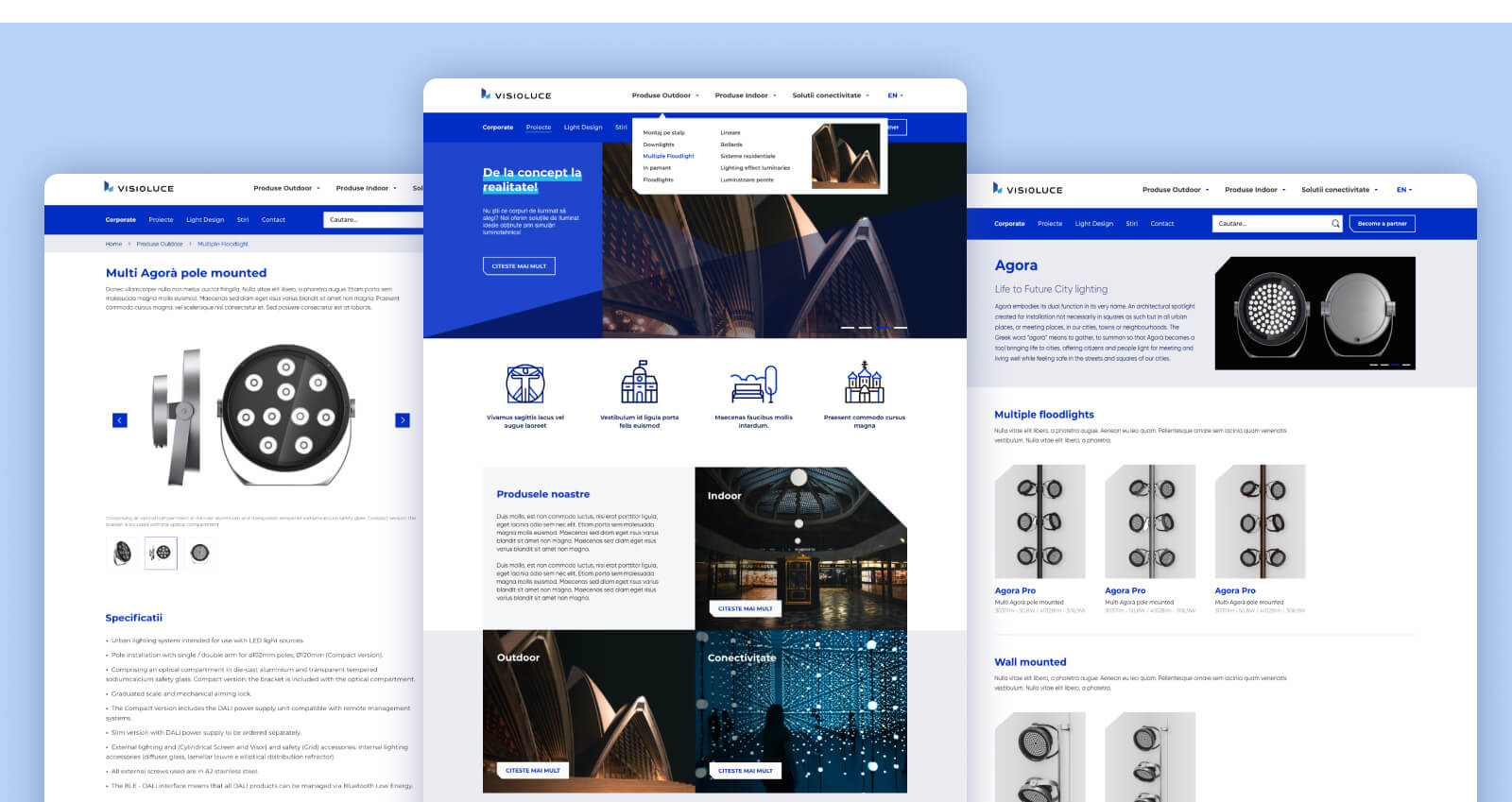 Visioluce website homepage showcasing luxury lighting products.