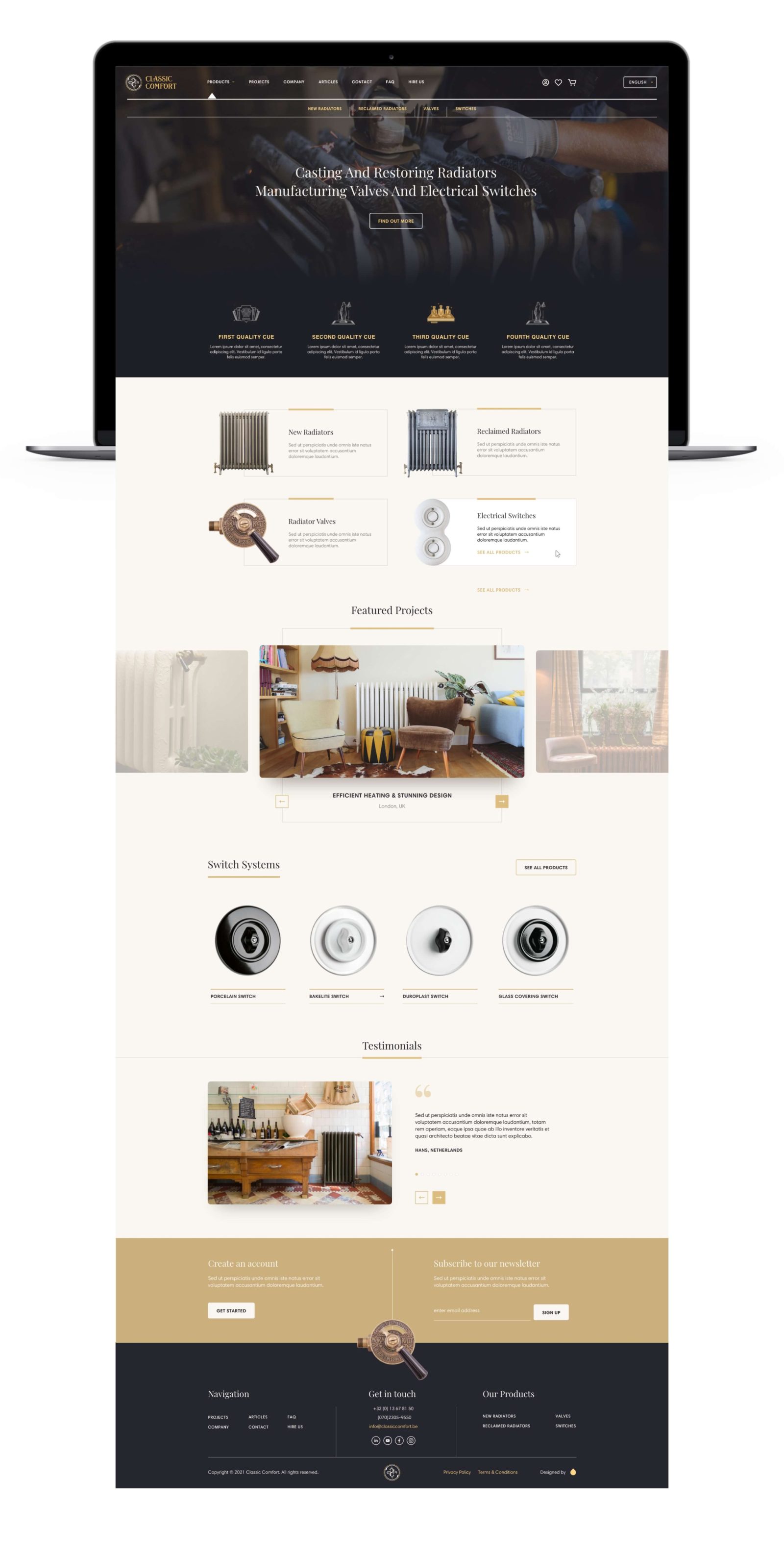 Website homepage design for Classic Comfort showcasing radiator range.