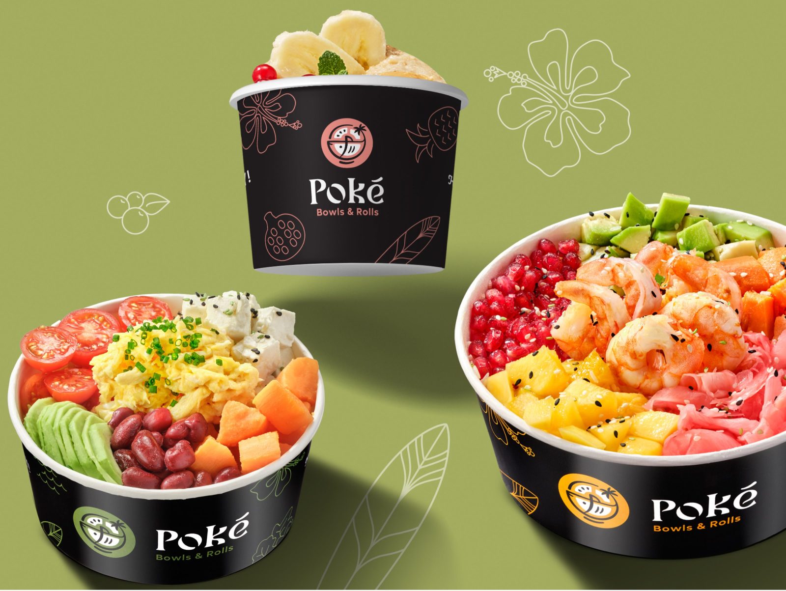 Bowl packaging with custom Poke branding.