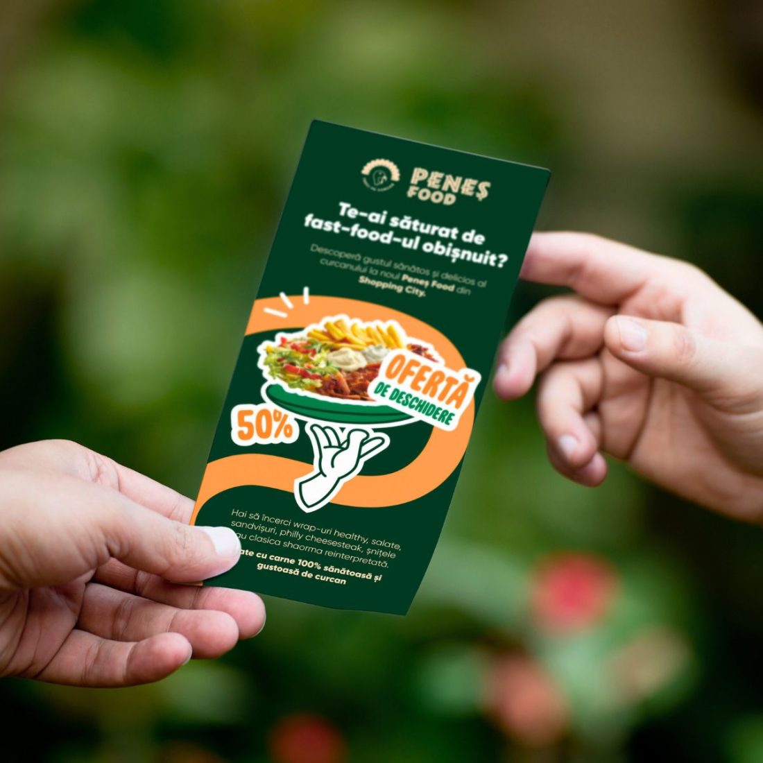 Collage of Peneș Food branding across web, packaging, and marketing.