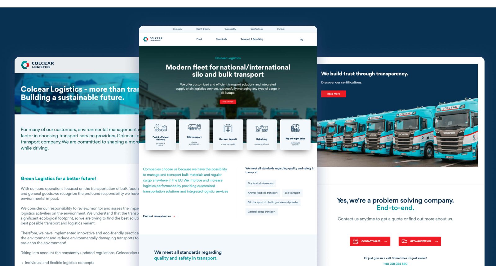 Homepage design for Colcear Logistics website.