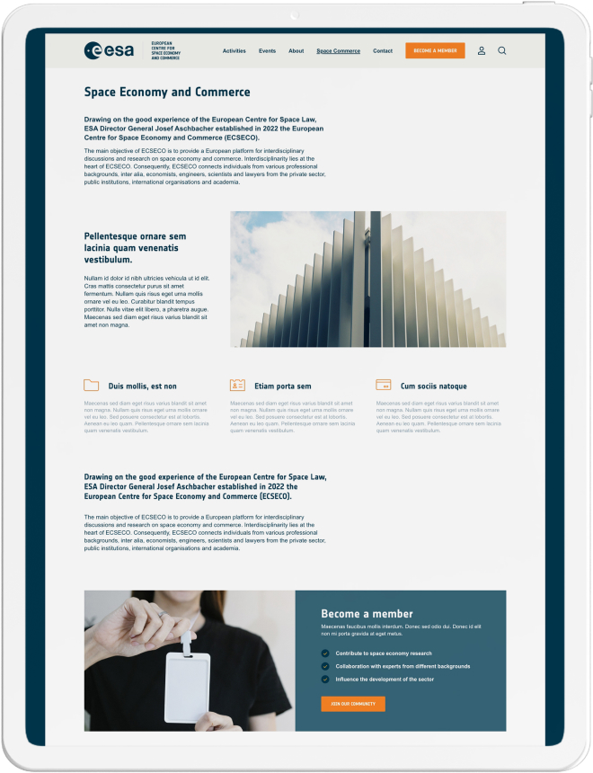 ECSECO website’s payment and subscription interface design.