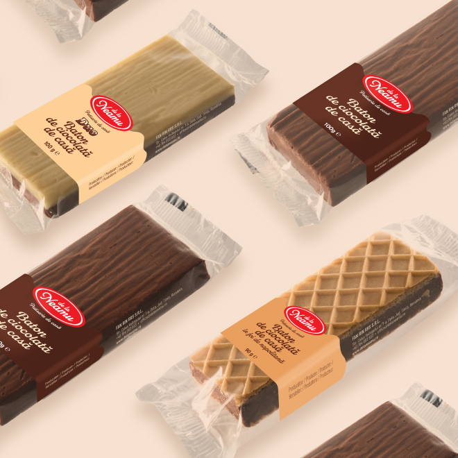 Branding applied to chocolate bar wrappers.