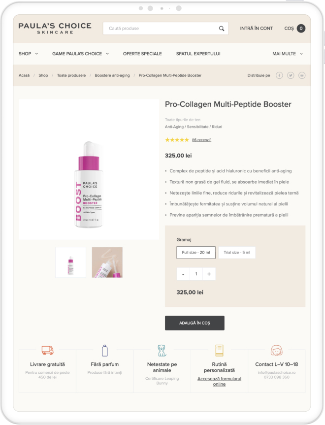 Website for Paula’s Choice Romanian audience.