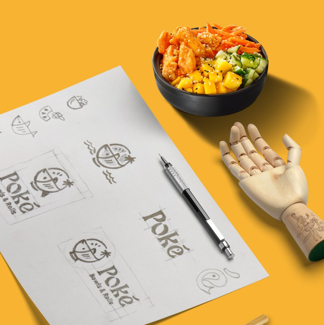 Poké logo design with colorful, fresh style inspired by Hawaiian cuisine.