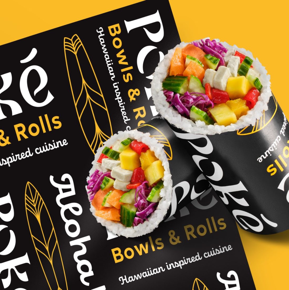 Roll packaging with custom Poke branding.
