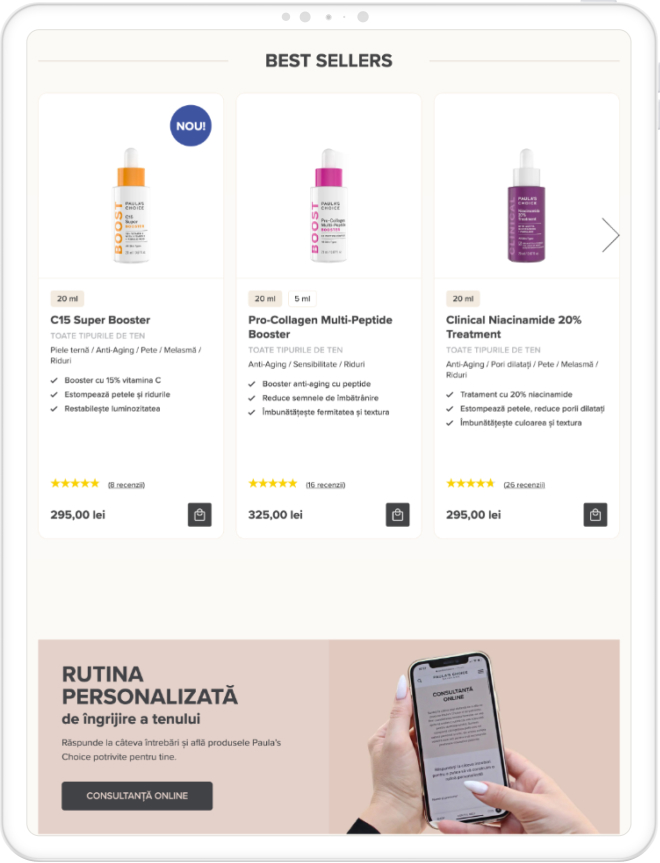 Website for Paula’s Choice Romanian audience.