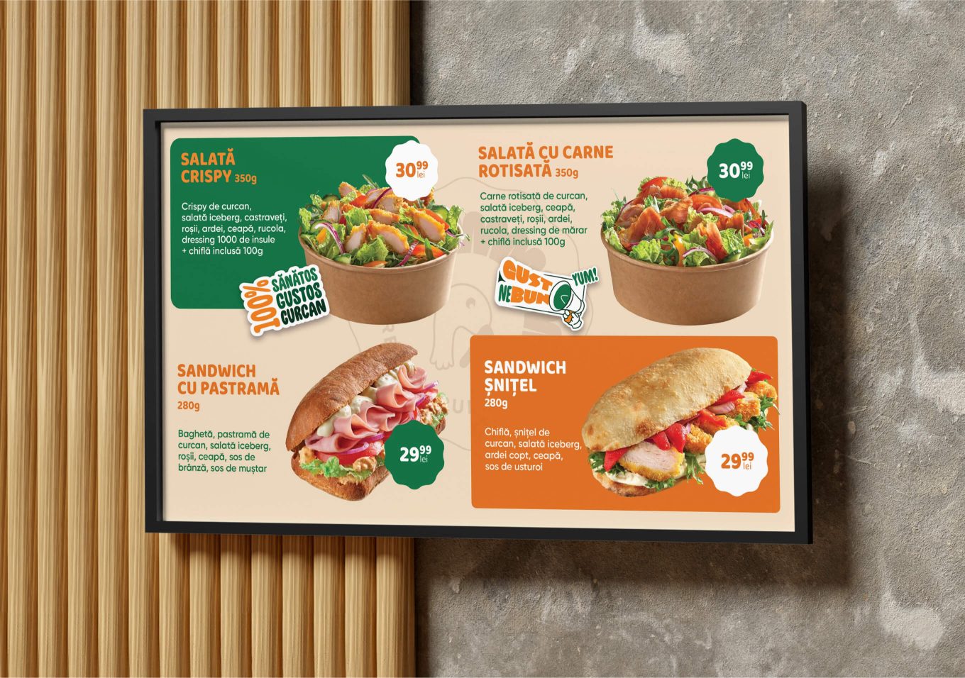 Menu design featuring turkey-based dishes.