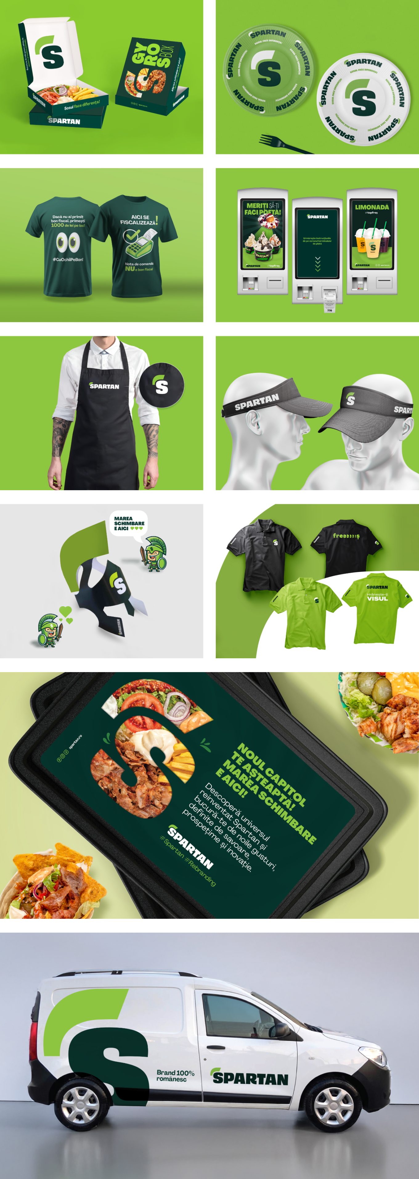 Collage showing Spartan rebranding across digital and in-store touchpoints.