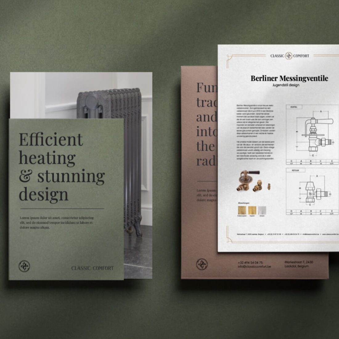 Branded Classic Comfort brochure and printed materials.