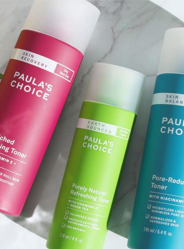 Lifestyle image of Paula’s Choice products on bathroom counter.