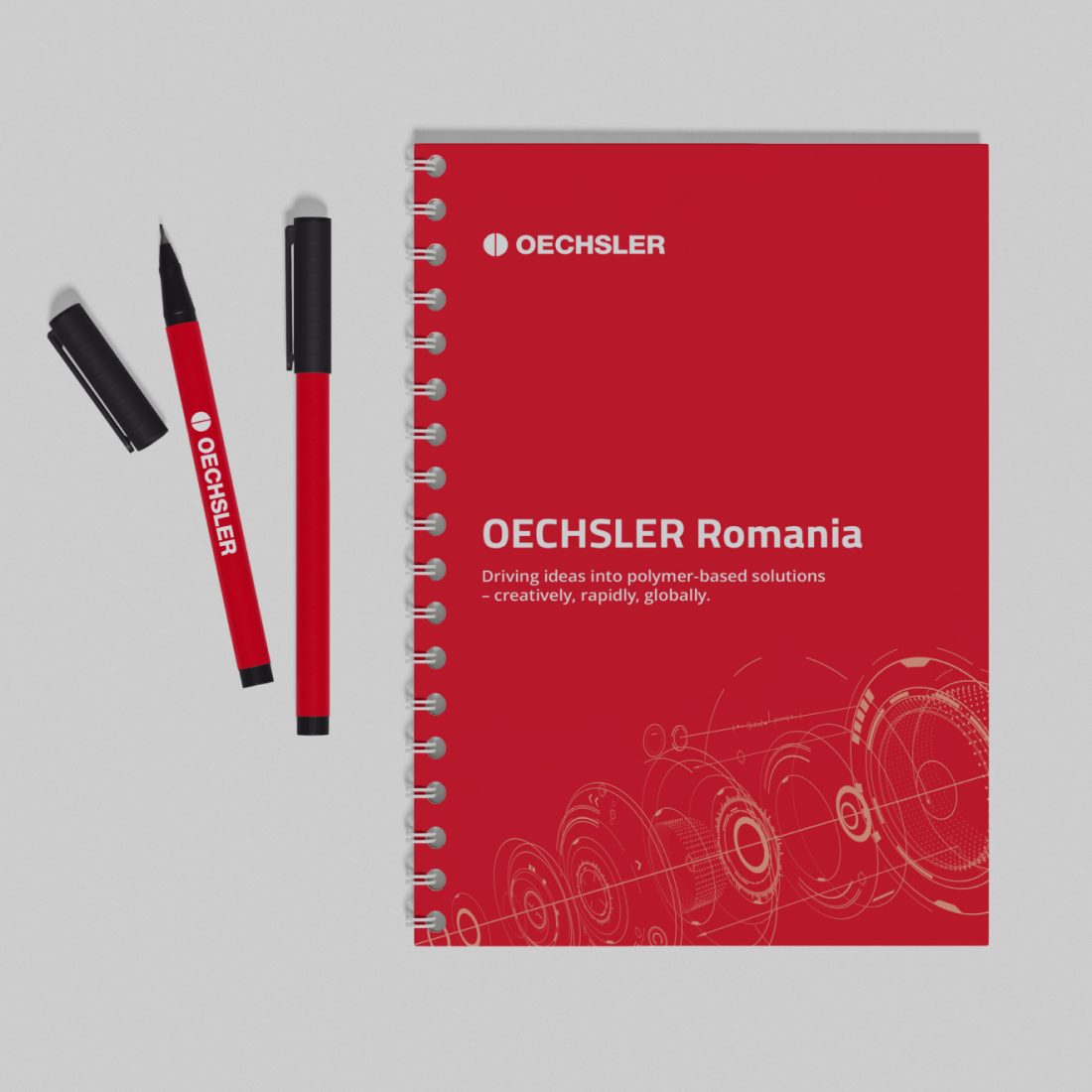 Oechsler-branded stationery and internal communication materials.