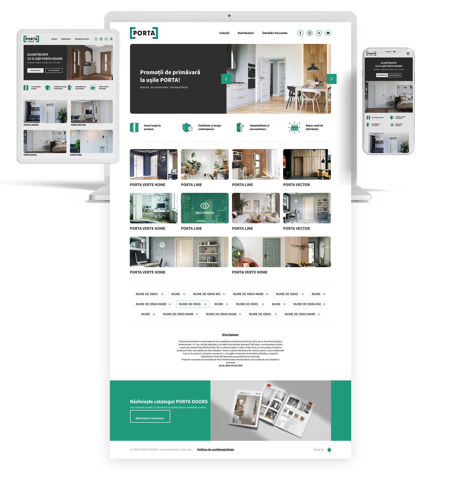 Web and mobile view of PORTA Doors seasonal campaign landing page.