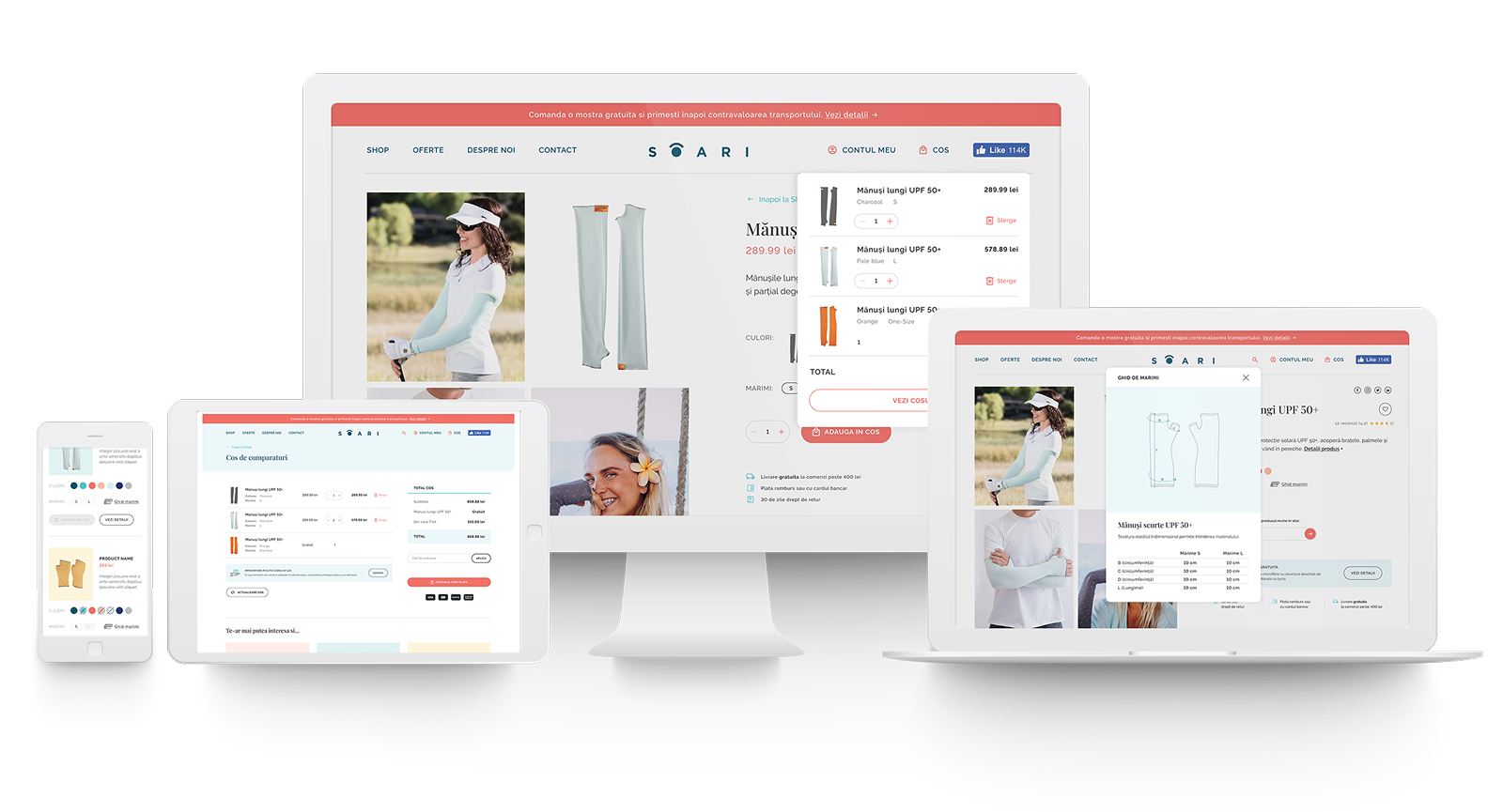 Homepage design for Soari sun-protective clothing e-commerce store.