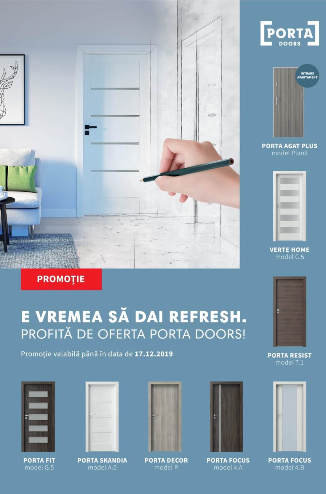 Printed brochure showcasing PORTA Doors product range.