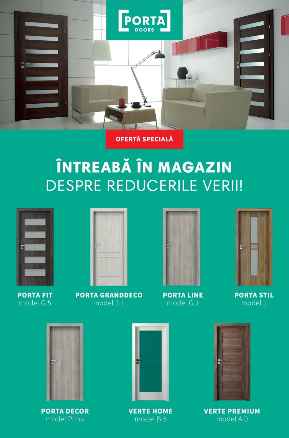 Printed brochure showcasing PORTA Doors product range.