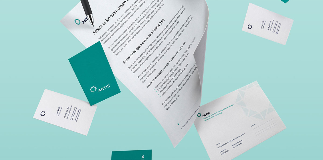 Corporate design examples created by Rainfall, a branding agency from Arad, for Artis Bio Tech.