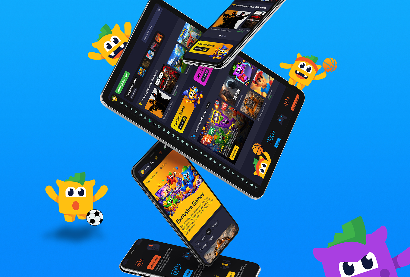 Mobile website with the new play-games visual identity created by the Rainfall agency.