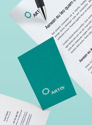 Corporate design examples created by Rainfall, a branding agency from Arad, for Artis Bio Tech.