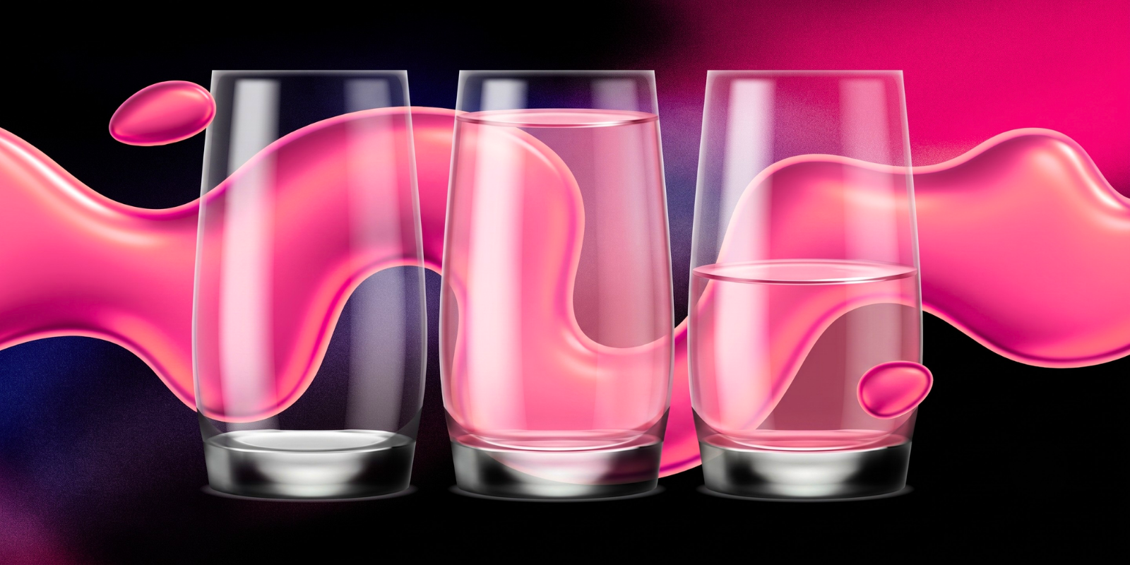 An image depicting glasses that are half-full or half-empty, depending on the reader's perspective.