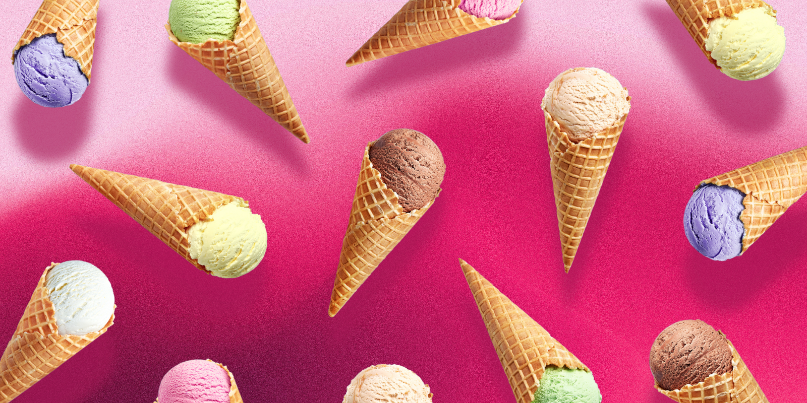 An image of ice cream cones against a pink background, illustrating how design and strategy work together to build a brand.